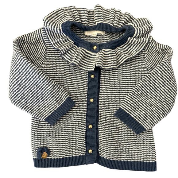 Lemonada Girls Navy White Ruffle Cardigan Gold Buttons Designer  9 Mo. - Picture 1 of 10